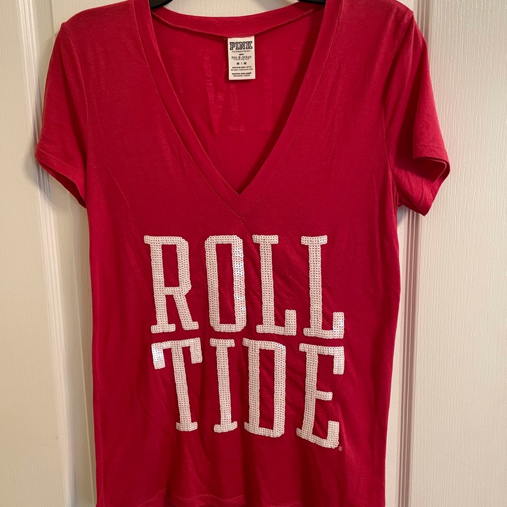 Alabama Roll Tide deep “V” Victoria Secret Pink T-shirt size Medium